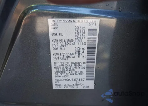 2013 Nissan Pathfinder Platinum from USA, damaged, VIN 5N1AR2MM0DC667167